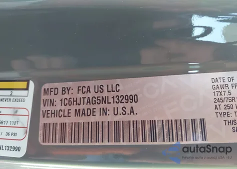 2022 Jeep Gladiator Altitude 4X4 z USA, uszkodzony, nr VIN 1C6HJTAG5NL132990